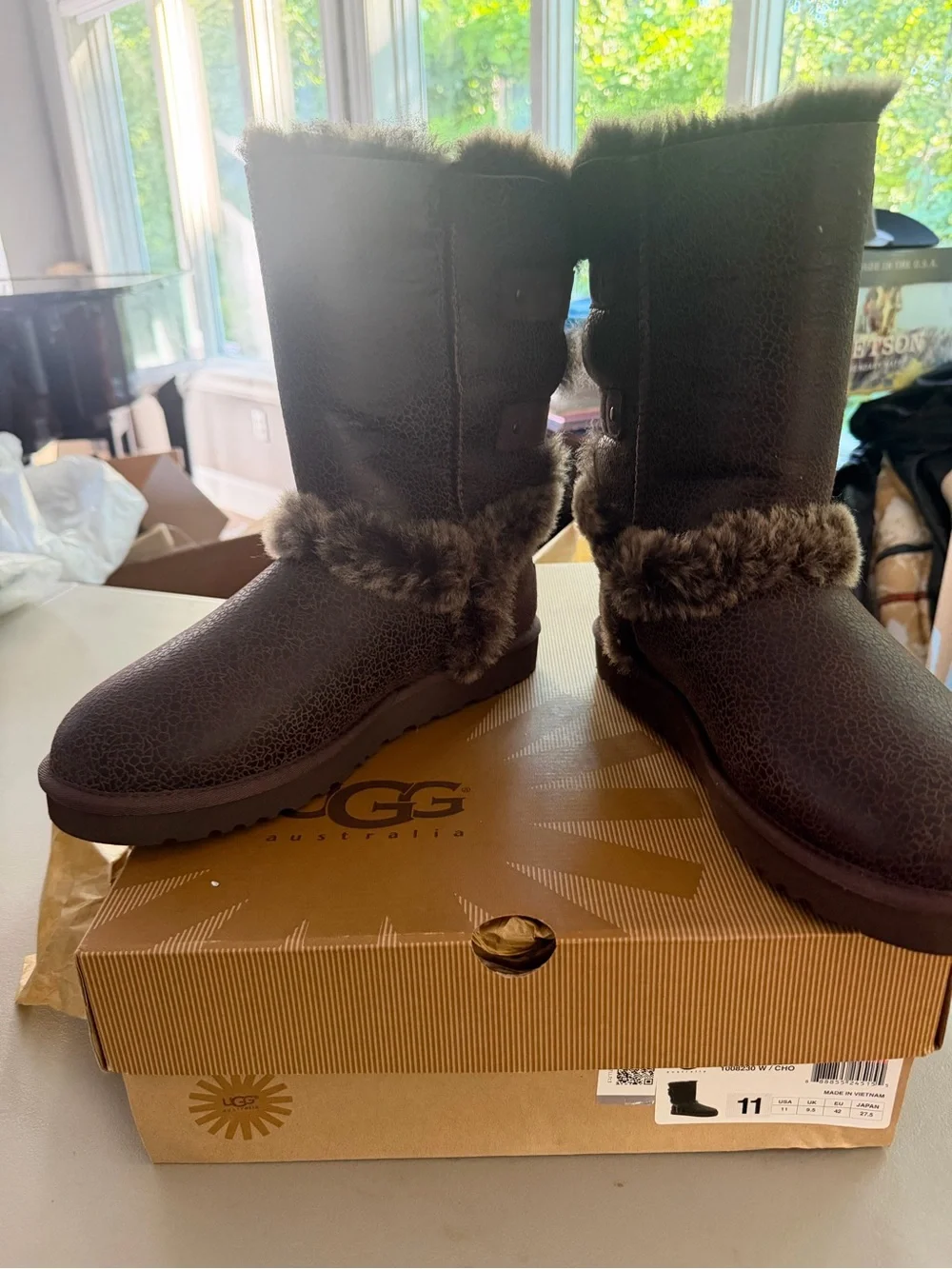 UGG Women's Chocolate Brown Shearling-Trim Winter Boots